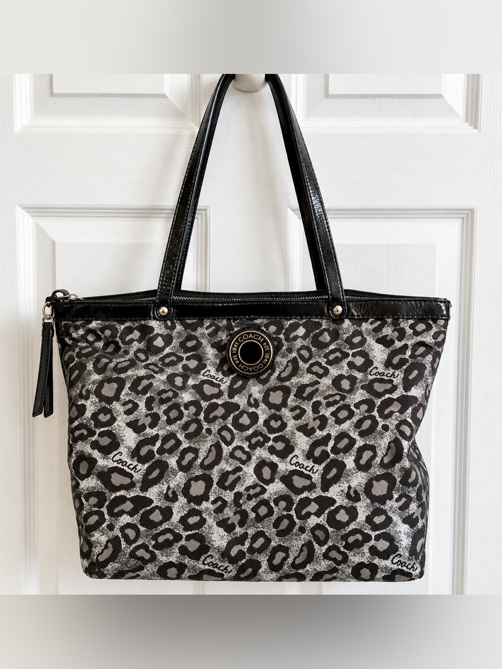 COACH Silver Metallic Cheetah Print Shoulder Bag